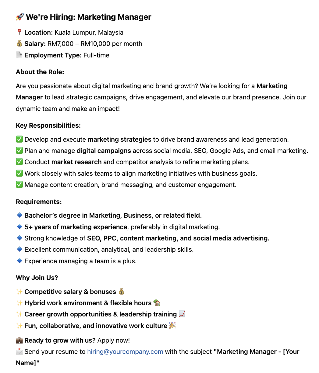 prompt for gpt job description